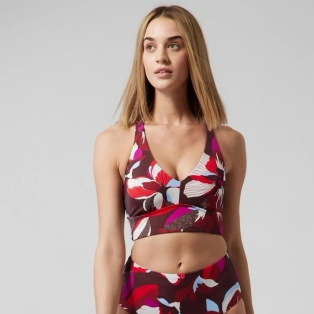 Athleta Plunge Bikini Top D-dd Decadent Chocolate Hero Bloom Large - Picture 3 of 12